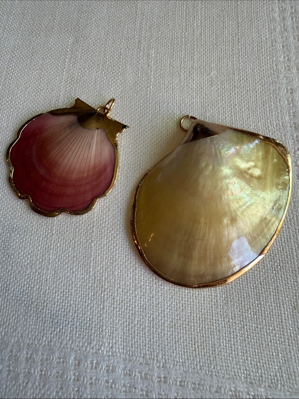 Shell Pendant Pair - Iridescent Gold & Pink Shell Charms